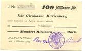 Sachsen 100 Mio. Mark 1.10.1923 Marienberg,Girokasse, I/I- 296.48 元  ＋  93.63 元 运费