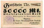 Bayern 50 T. Mark 30.9.1923 Ansbach, unz 156.04 元  ＋  93.63 元 运费