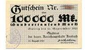 Bayern 100 T. Mark 30.9.1923 Ansbach, unz 156.04 元  ＋  93.63 元 运费