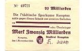 Bayern 20 Md. Mark Kempten,Städtische Sparkasse, -