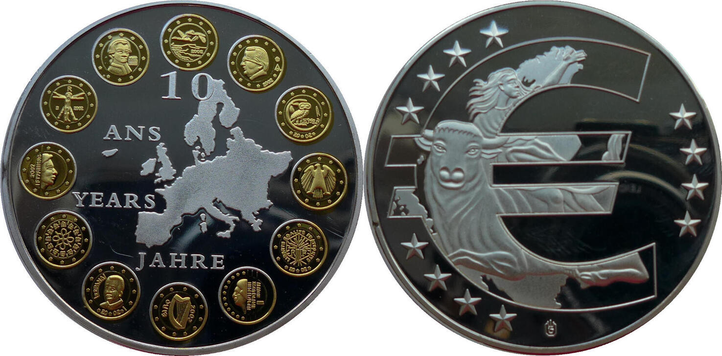 10 Euro Münze 1998 Raub Der Europa Deutschland Medaille 2008 10 Jahre Euro - Raub der Europa - mit
