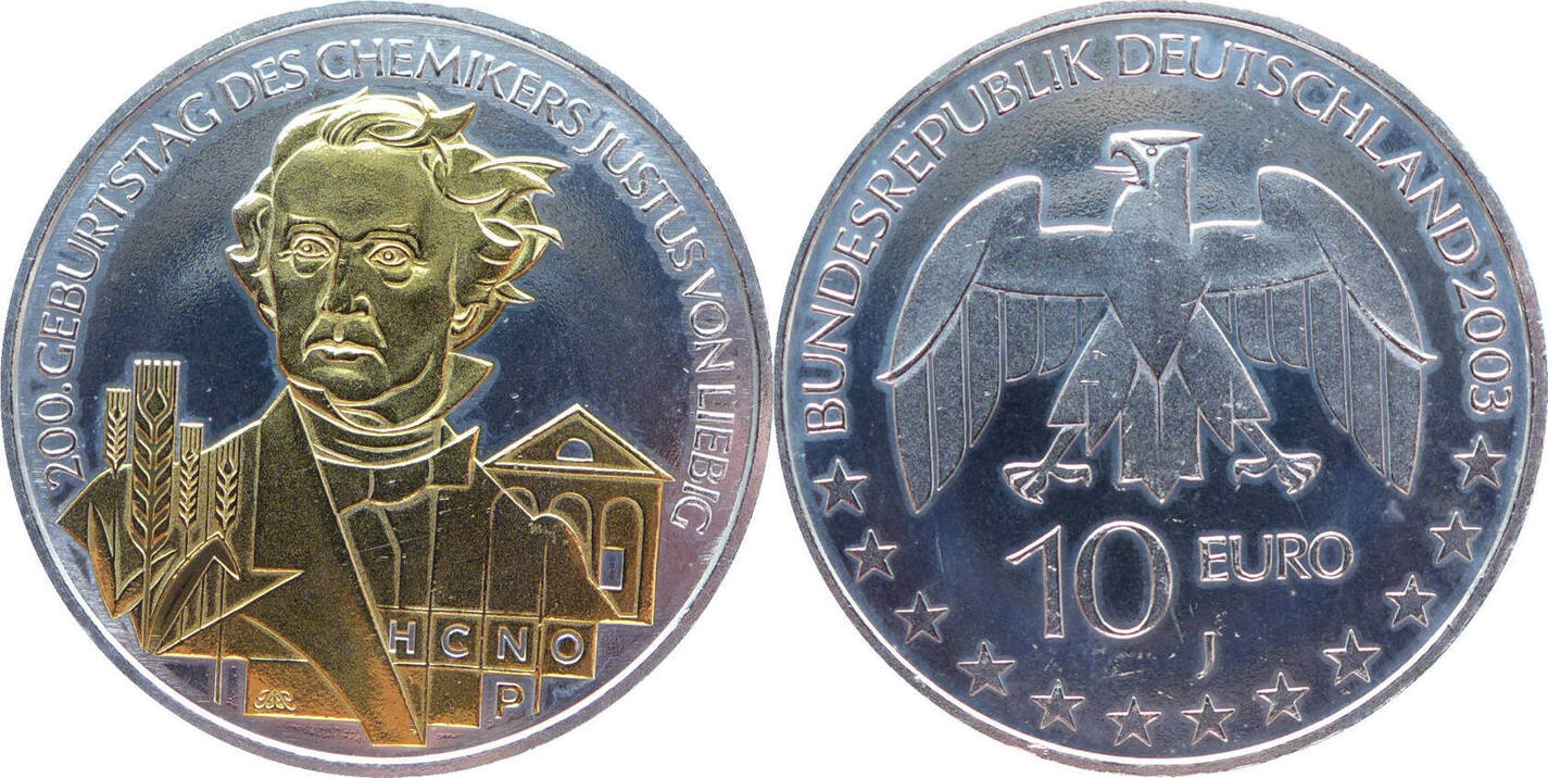 Deutschland 10 Euro 2003 J 200. Geburtstag Justus von Liebig - Motiv ...