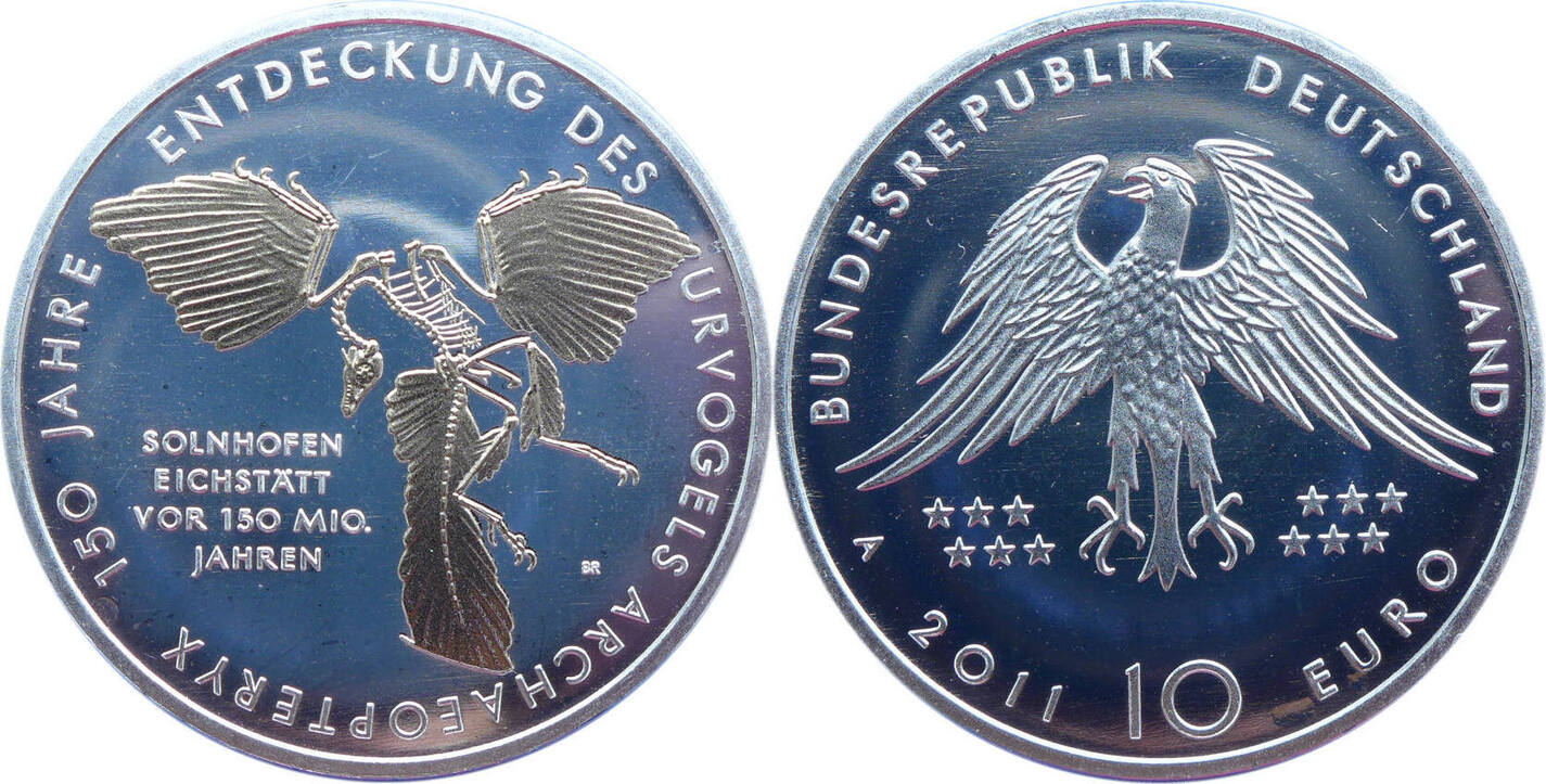 Deutschland 10 Euro 2011 A 150 Jahre Entdeckung Urvogel Archacopterys ...