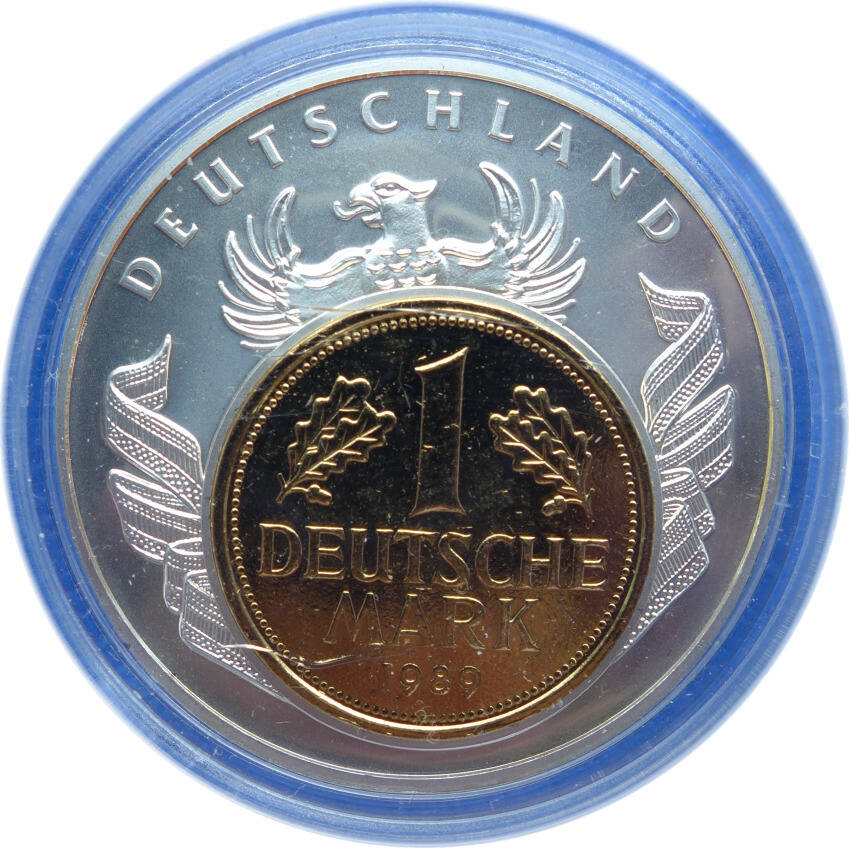 Medaille mit Inlay 1 DM 1989 Das Geld Europas Inlay Präg. Deutschland