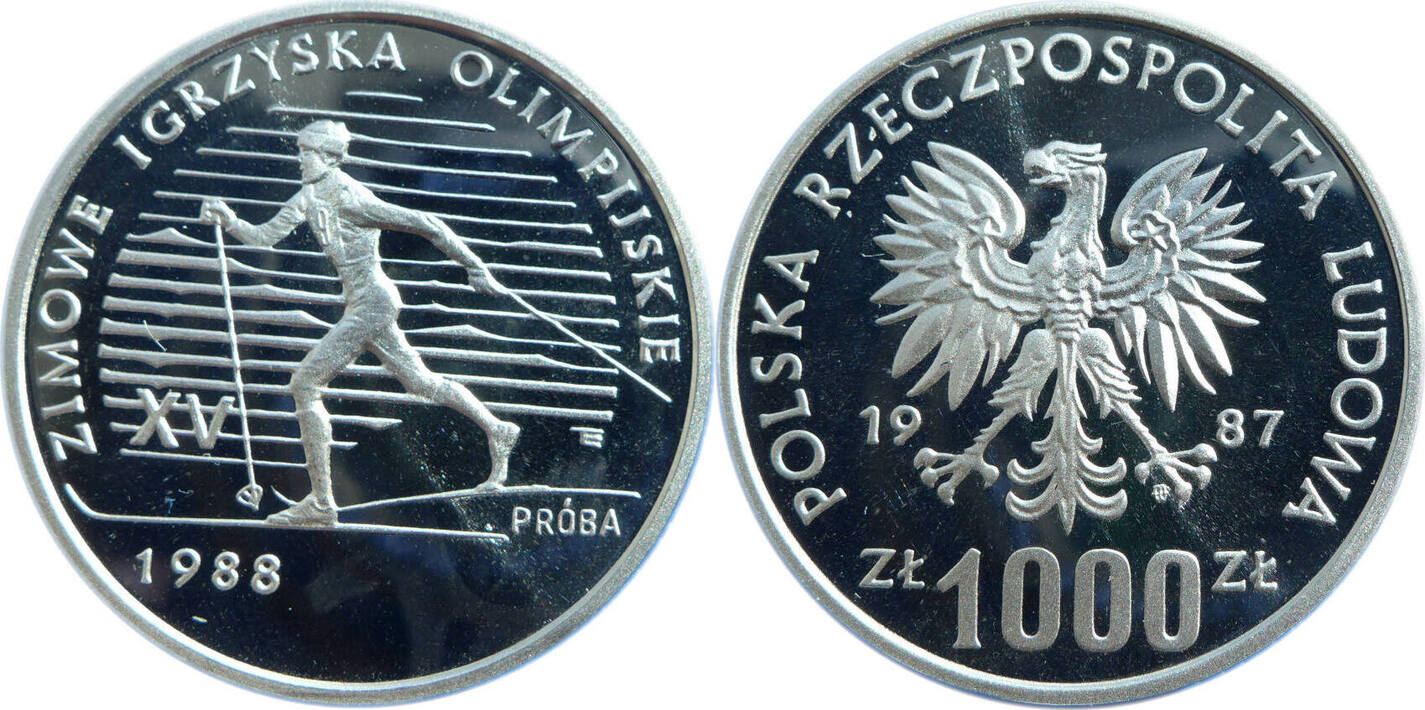 Polen 1000 Zloty Probe Oympische Winterspiele 1988 Skilanglauf polen-1000-zloty-probe-oympische-winterspiele-1988-skilanglauf