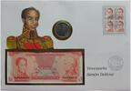 Venezuela 5 Bolivares + 5 Bolivares Banknote Numisbrief mit Banknote und Münze - Simon Bolivar -