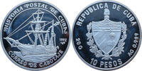 Kuba 10 Pesos Postgeschichte - Altes Dampf- und Segelschiff -