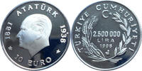 T&uuml;rkei 10 Euro/2.500.000 Lira 1998 60. Todestag Mustafa Kemal Atat&uuml;rk PP... 678.24 元  ＋  272.85 元 运费