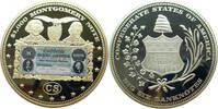USA Gigant Medaille Big Six Type Banknotes - T-1 $1,000 Montgomery Note - vergoldet, mit Farbapplik. -