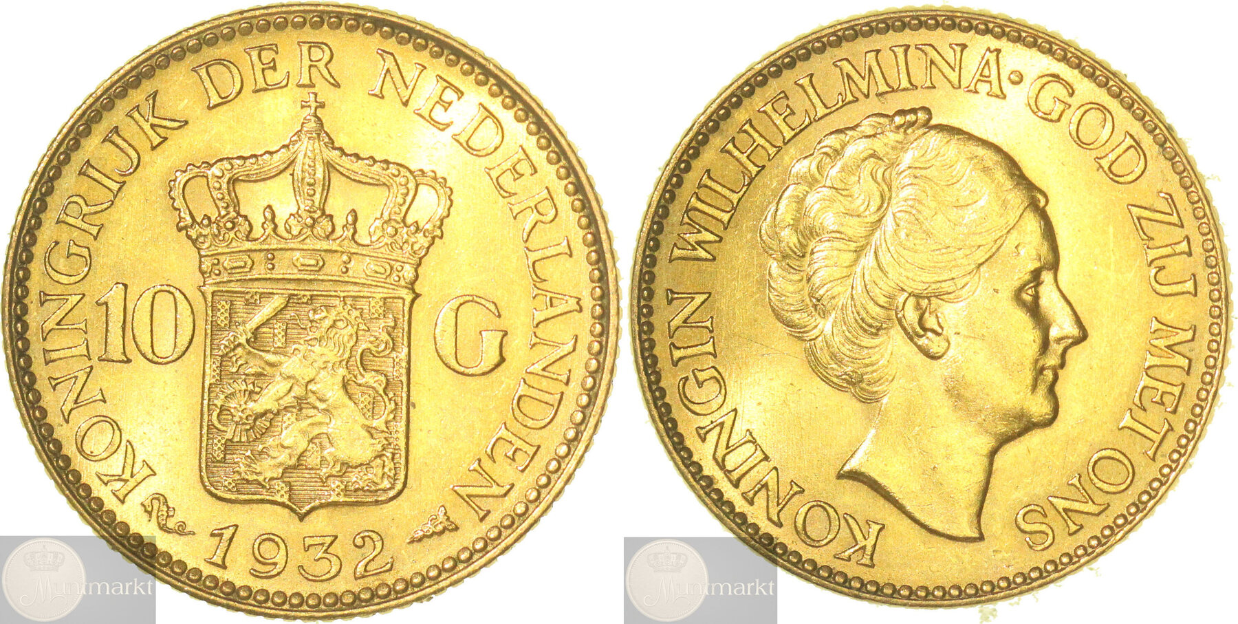 Koninkrijk Der Nederlanden 10 Gulden 1932 Wilhelmina GOUDEN Tientje ...