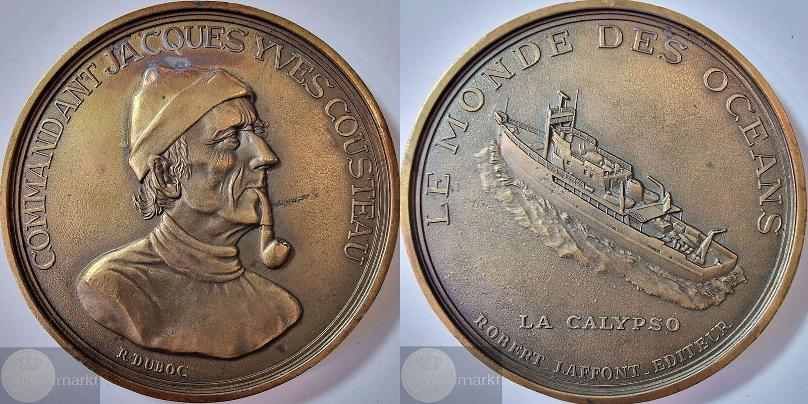 Médaillon Commandant Cousteau – Le Monde des Océans – R. Duboc – Laiton – - Collection