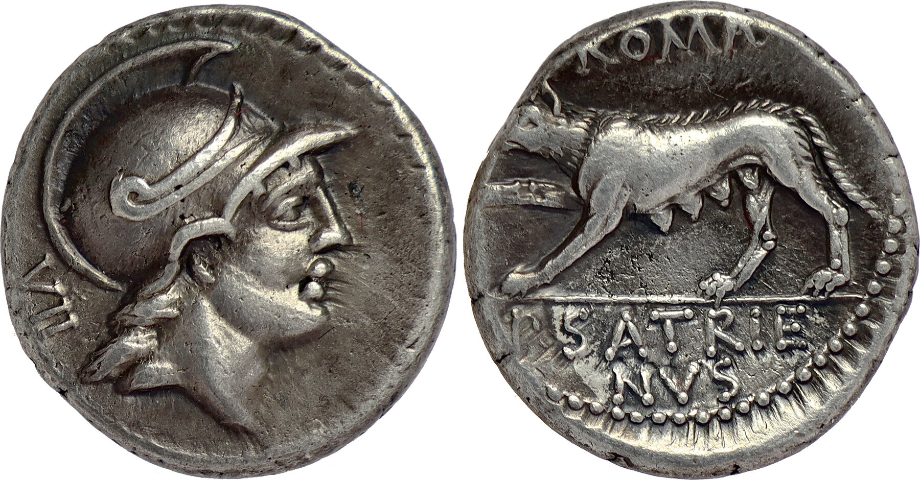 ROMAN REPUBLIC AR Denarius 77 B.C. Satriena - Publius Satrienus