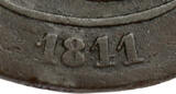 BELGIUM 5 Centimes "1811" Kingdom - Leopold I - Brussels Mint - second 1 over 4 GF/AVF