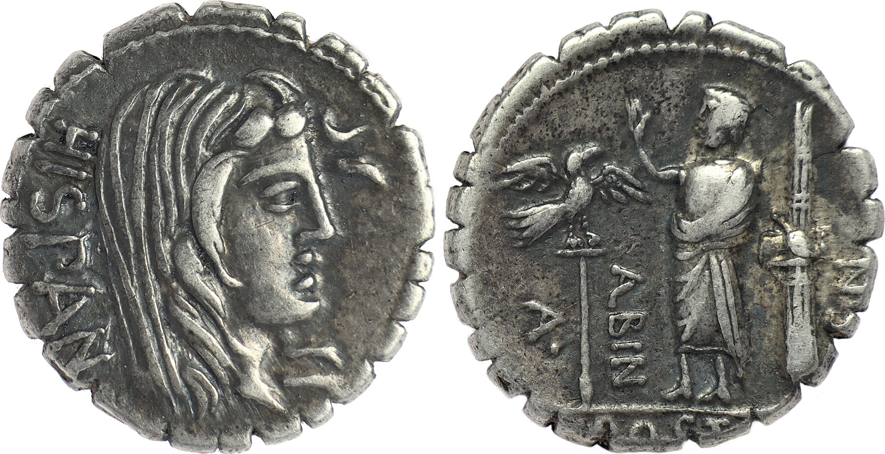 Roman Republic AR Denarius Serratus 81 BC A. Postumius A.f. Sp.n