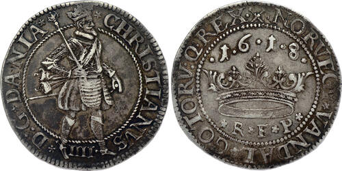 DENMARK 1 Krone (4 Mark) 1618 Christian IV - Copenhagen mint GVF