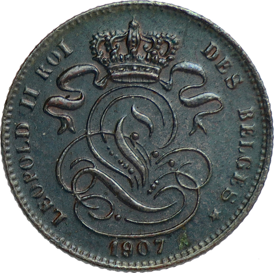 Belgium 1 Centime 1907 over 807 FR Leopold II - unlisted overdate