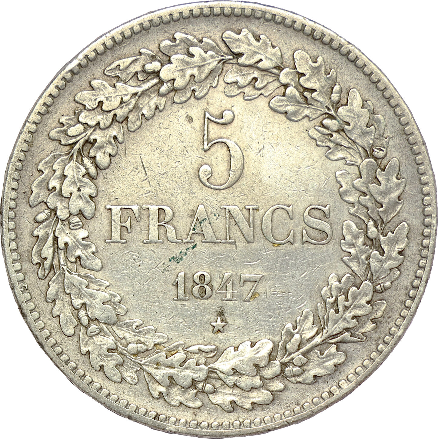 BELGIUM 5 Francs 1847 Kingdom - Leopold I - Brussels Mint VF/GVF | MA-Shops