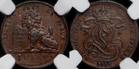 BELGIUM 1 Centime Leopold I - overstruck on Dutch 1/2 Cent of Willem I -