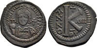 BYZANTINE EMPIRE Æ Half Follis of 20 Nummi Justinianus I -