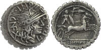 ROMAN REPUBLIC AR Denarius Serratus Magistrate of Narbo - L. Pomponius Cn. f. -