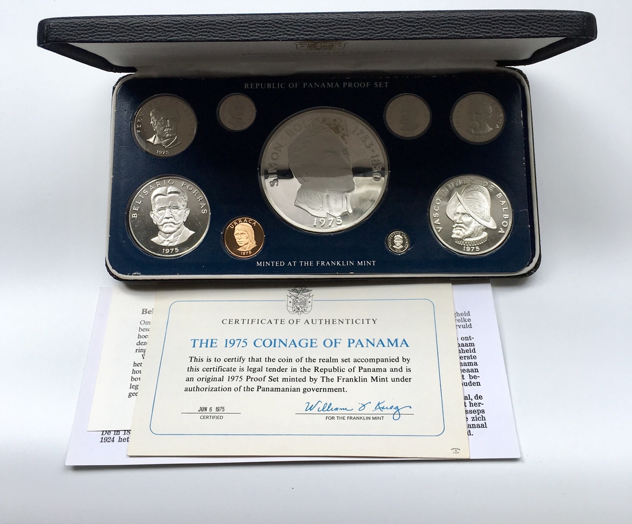 Panama Proof Coin Set in Box 1975 First Major Coinage