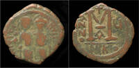 Byzantine Half follis Justin II & Sophia AE follis Nicomedia mint -