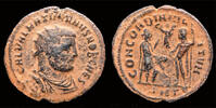 Roman AE post-reform radiate Galerius, as Caesar AE post-reform radiate Galerius receiving Victory on globe -