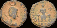 Roman AE15 Aelia Eudoxia, Augusta, AE15 Eudoxia enthroned facing -