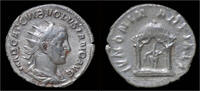 Roman antoninianus Volusian AR antoninianus domed distyme shrine. -