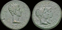 Thrace AE24 Kings of Thrace Rhoemetalkes I and Pythodoris, with Augustus AE24 -