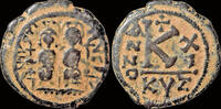 Byzantine half follis Justin II and Sophia AE half follis large K -