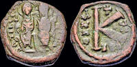 Byzantine AE half follis Justin II and Sophia AE half follis large K -
