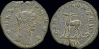 Roman antoninianus Gallienus AE antoninianus stag walking left -