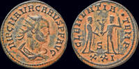 Roman AE antoninianus Carus AE antoninianus carus receiving Victory on globe from Jupiter -