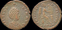 Roman AE follis Aelia Eudoxia, Augusta AE follis Victory seated right -