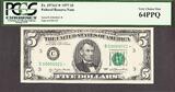 U.S.A  1977 FR Note Philadelphia $5 Fr 1974-C☆ LOW # 00000021 ☆STAR☆ CH UNC PCGS 64 PPQ