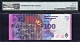 100 Pesos 2012 Argentina  Commem. LOW Serial 00000198 A P-358a GEM UNC PMG 66 EPQ