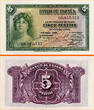 1935 Spain 10 Consecutive 5 Peasta Pick-85 Gem UNC