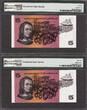 1969 Australia 2 Consecutive $5 Phillips/Randall ND Pick-39b Gem UNC PMG 66 EPQ