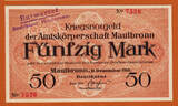 Germany 50 Mark 1918 German Notgeld Kriegsnotgeld Maulbronn  UNC