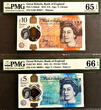 UK (Great Britain)  England Matching £5 & £10 Polymer LOW Serial AA01 000027 GEM UNC PMG 65 - 66 EPQ