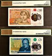 UK (Great Britain)  England Matching £5 & £10 Polymer LOW Serial AA01 000027 GEM UNC PMG 65 - 66 EPQ