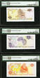 1 $2 $ New Zealand 1981-85 MATCHING 1st Prefix LOW Ser $ 5 GEM UNC PMG 66 & 67 EPQ