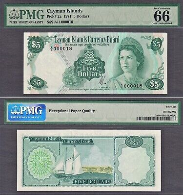 1971 Cayman Islands MATCHING LOW A/1 000018 Set $1, 5, 10, 25 GEM UNC PMG  66 EPQ