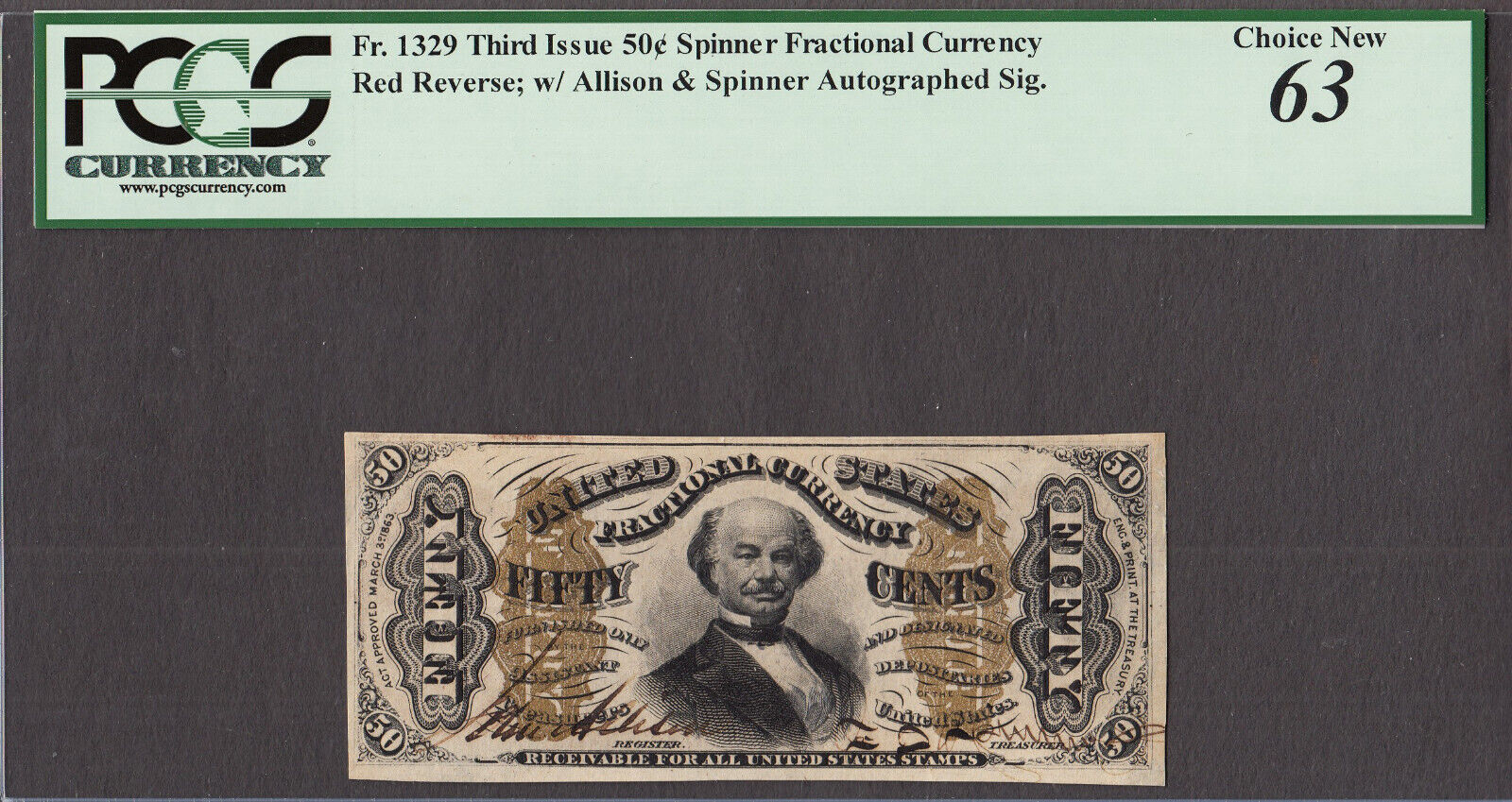 FR-1326 $0.50 Third Issue Fractional Currency - 50 Cents - Graded PCGS  62PPQ - Tony's Restaurant in Alton, IL