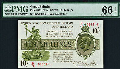 UK (Great Britain) 10 Shillings 1922-23 Great Britain KGV ND Pick-358 GEM  UNC PMG 66 EPQ