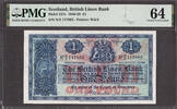 UK (Great Britain) Pound Scotland One 16th August 1949 Pick-157c Choice UNC PMG 64 -