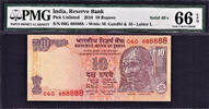 10 Rupees 2016 India  SOLID Serial 888888 GEM UNC PMG 66 EPQ