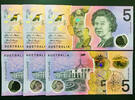 2016 Australia Polymer $5 X 3 MATCHING SERIAL NUMBERS Pick-62 UNC