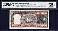 10 Rupees 1968 India  ND L.K Jha Pick-58 GEM UNC PMG 65 EPQ TOP Grade !